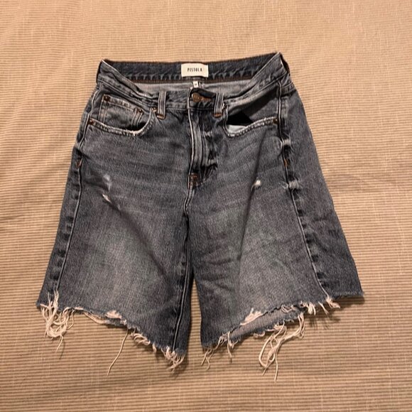 Pistola | Long Denim Shorts | Size 24 | Distressed Raw Hem | Medium Wash - Picture 1 of 3